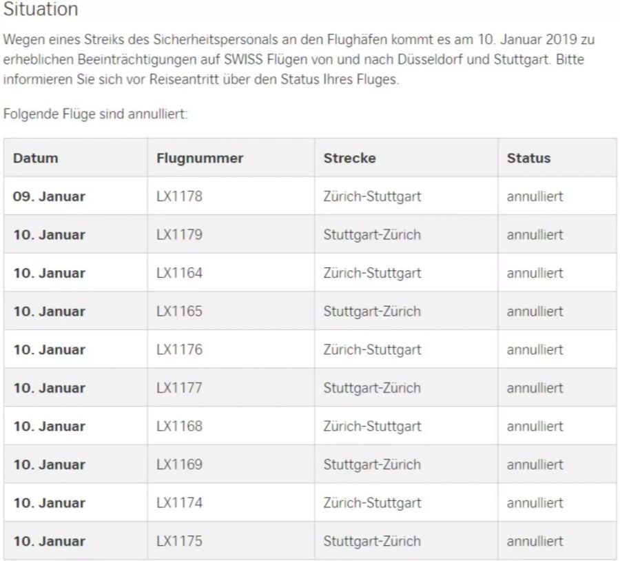 Flughafen Zürich annuliert