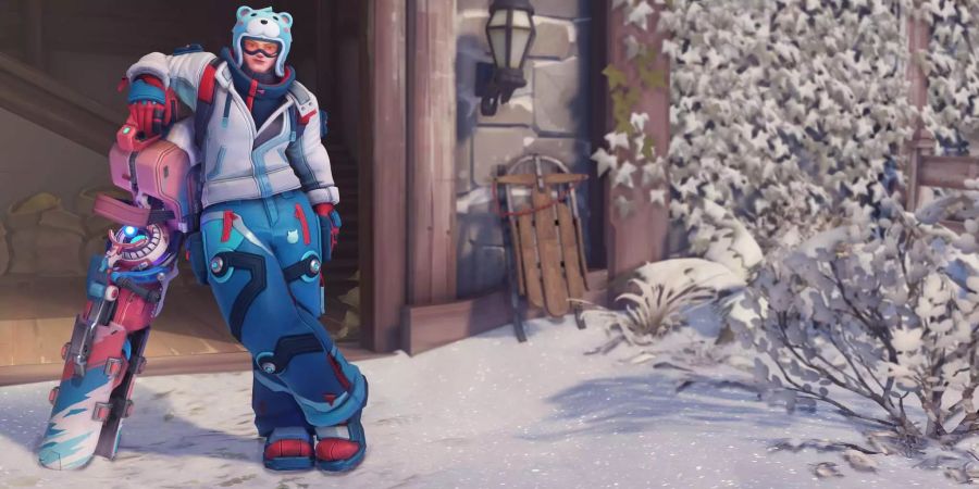 Zarya hat bei ihrem neuen Skin einen Snowboard-Anzug an.