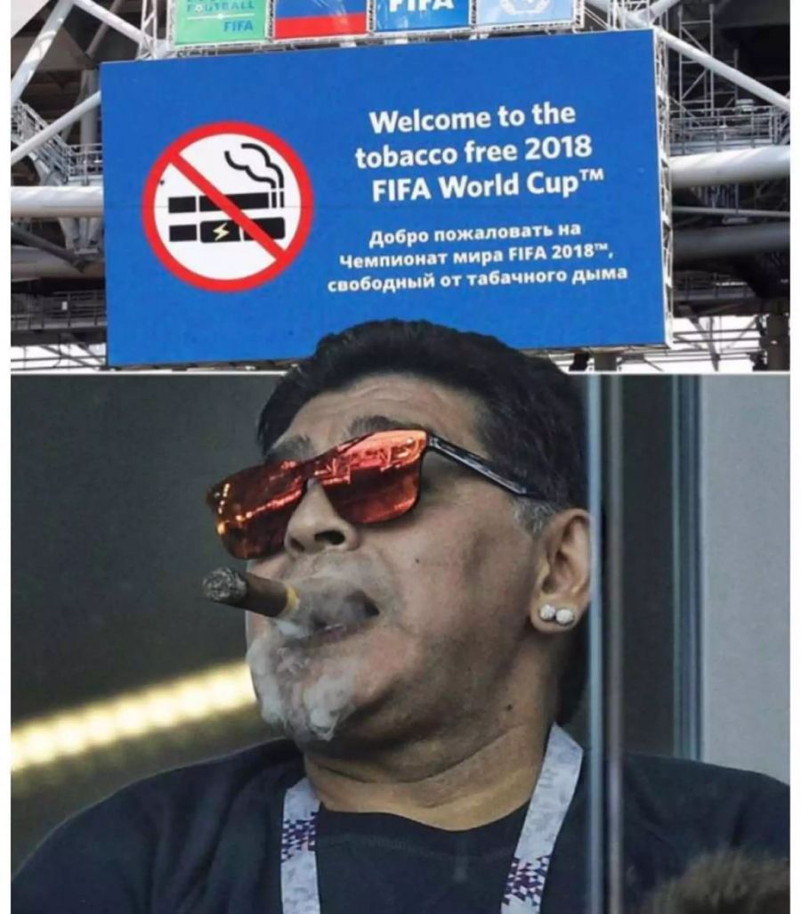 Schild nicht gesehen? Maradonas Sonnenbrille verdeckt mehr als müde Augen. (Montage)