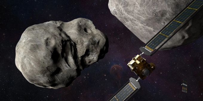 Abbildung der NASA-Raumsonde «Dart» und des «LICIACube» (rechte untere Ecke) der italienischen Raumfahrtagentur (ASI) vor dem Einschlag. Abbildung der NASA-Raumsonde «Dart» und des «LICIACube» (rechte untere Ecke) der italienischen Raumfahrtagentur (ASI) vor dem Einschlag.