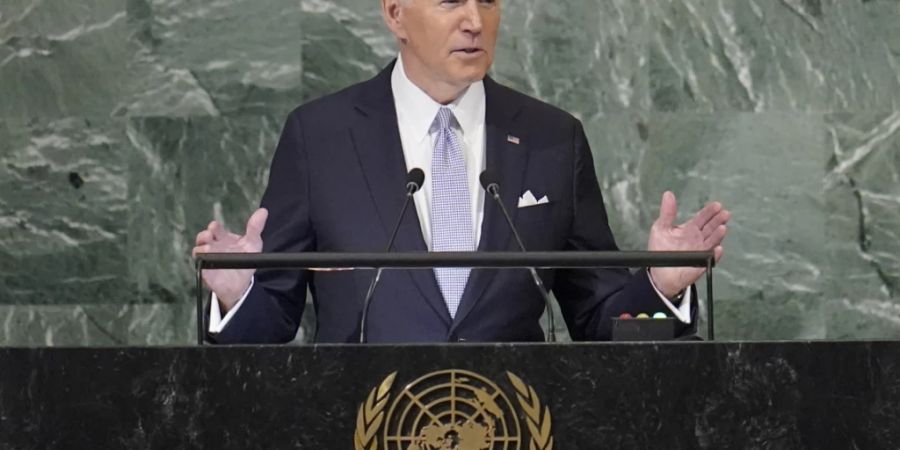 Joe Biden, Präsident der USA, spricht auf der 77. Sitzung der UN-Generalversammlung. Foto: Mary Altaffer/AP/dpa