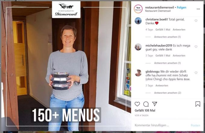 Beatrice Büttners Instagrampost: An nur einem Abend wurden 150 Take-away-Menus verkauft. Der Instagrampost des Restaurant Diemerswil.