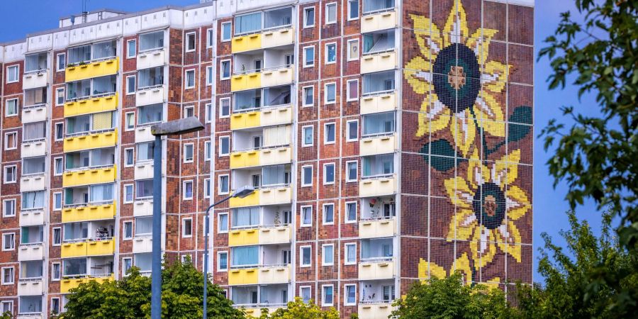 Das Sonnenblumenhaus im Rostocker Stadtteil Lichtenhagen.