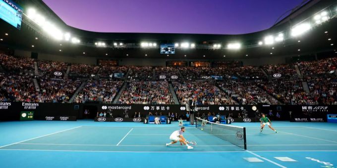 Ein Bild vom Final der Männer des Australian Open 2020 am 2. Februar 2020 zwischen Novak Djokovic und Dominic Thiem. Australian Open