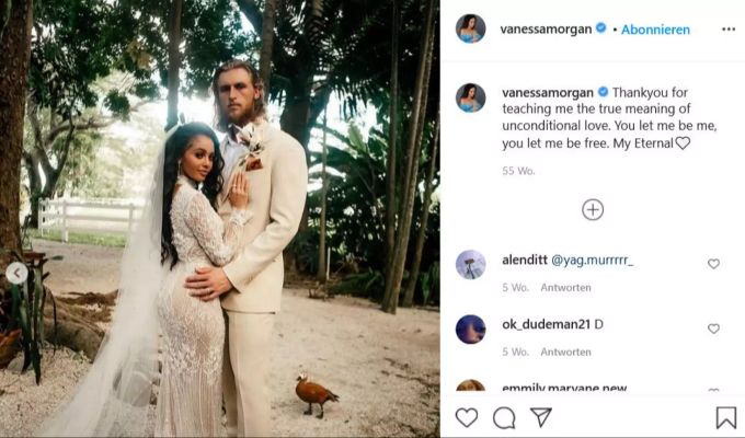 Vanessa Morgan und Michael Kopech bei ihrer Hochzeit 2020. vanessa morgan