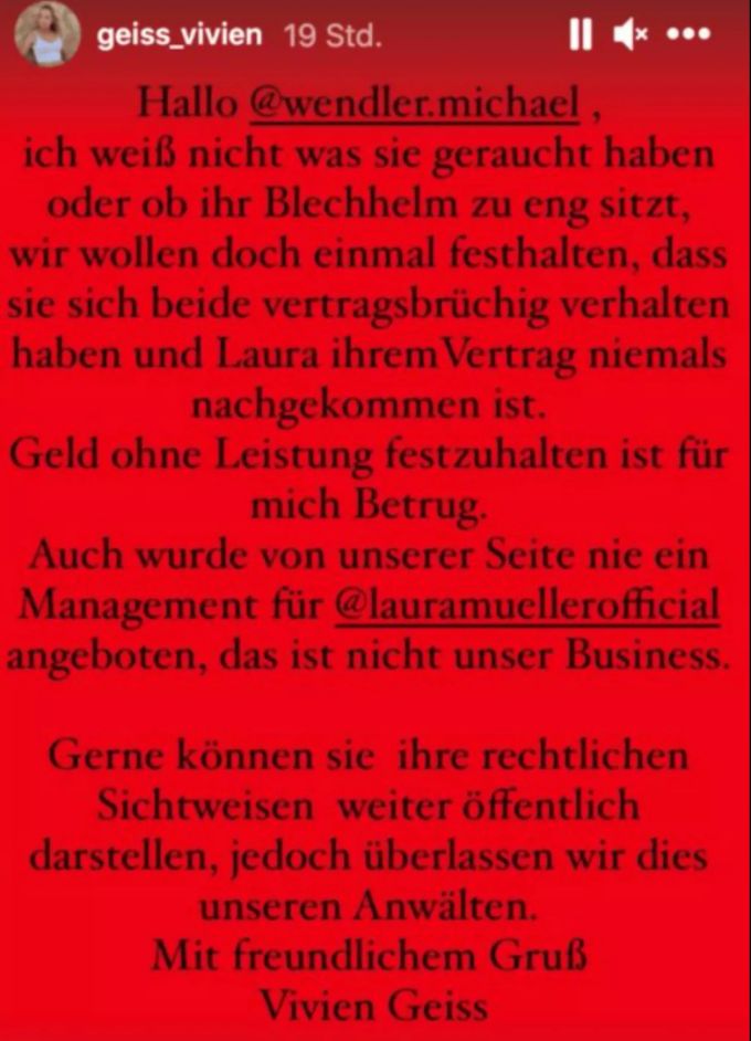 Vivien Geiss reagierte auf das Statement von Michael Wendler mit harschen Worten. Michael Wendler