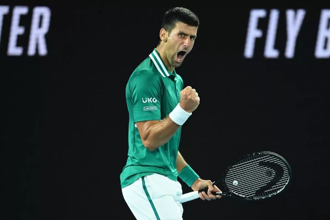 Novak Djokovic aus Serbien bejubelt einen Punkt. Australian Open Novak DJokovic