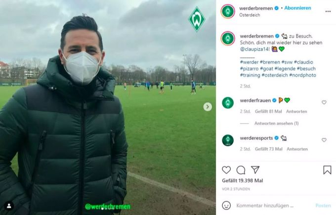 Pizarro zu Besuch an alter Wirkungsstätte. Bei Werder Bremen ist der Peruaner eine Legende. Werder Bremen