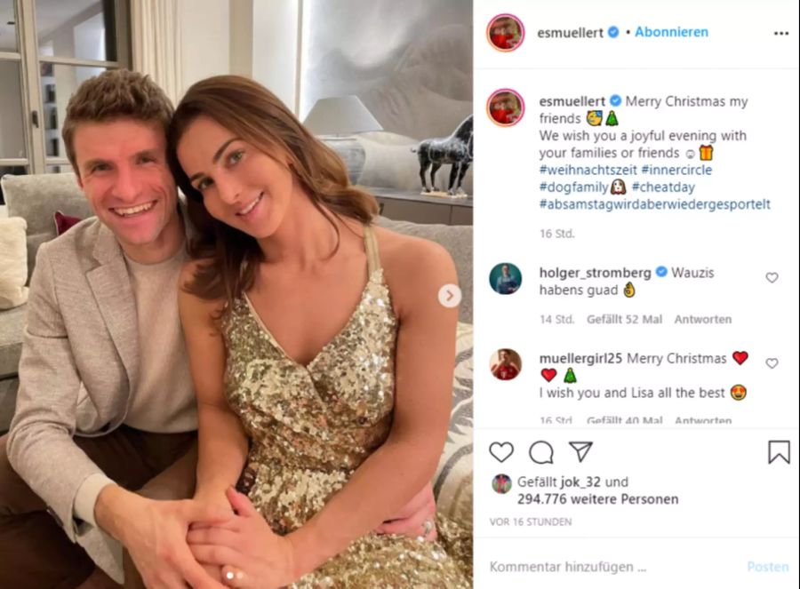 Thomas Müller posiert mit seiner Frau Lisa am Heilig-Abend.