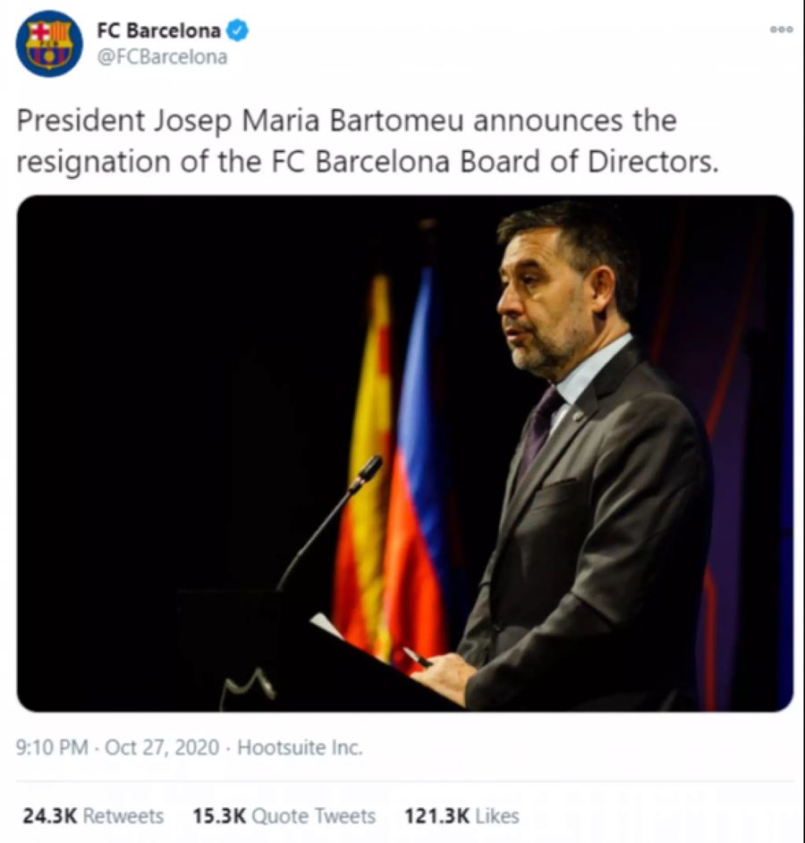 Josep Maria Bartomeu nahm Ende Oktober seinen Hut.