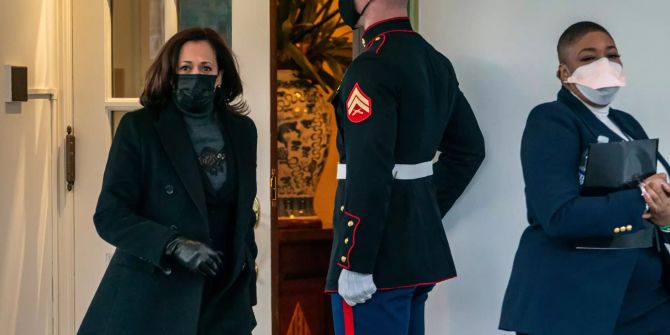 Vice President Kamala Harris walks out of the West Wing