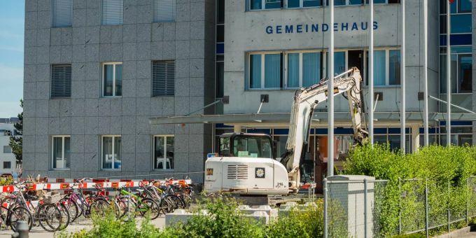 Baustelle beim Gemeindehaus in Diepoldsau (SG). Baustelle beim Gemeindehaus in Diepoldsau (SG).