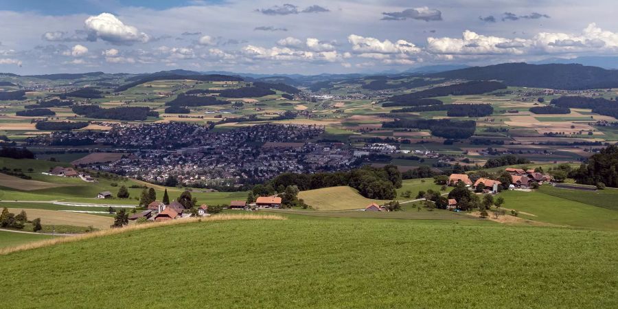 Blick vom Belpberg auf Munsingen, Konolfingen und das Emmental.