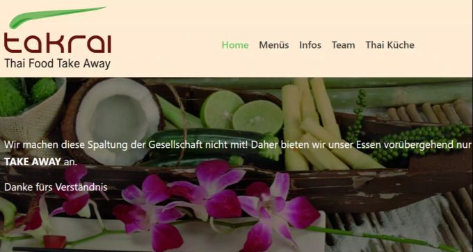 Auch gegen das Coronavirus Geimpfte kommen nicht mehr ins Restaurant «takrai» rein. Es gibt nur noch Take Away. Coronavirus