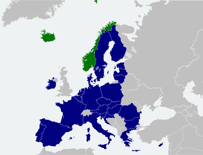 Die Mitglieder des Europäischen Wirtschaftsraums (EWR), mit den Ländern der EU in Blau sowie Island, Norwegen und Liechtenstein in Grün. EWR Europäischer Wirtschaftsraum
