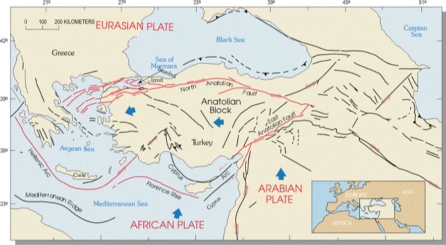 Die Türkei liegt zwischen verschiedenen Erdplatten.