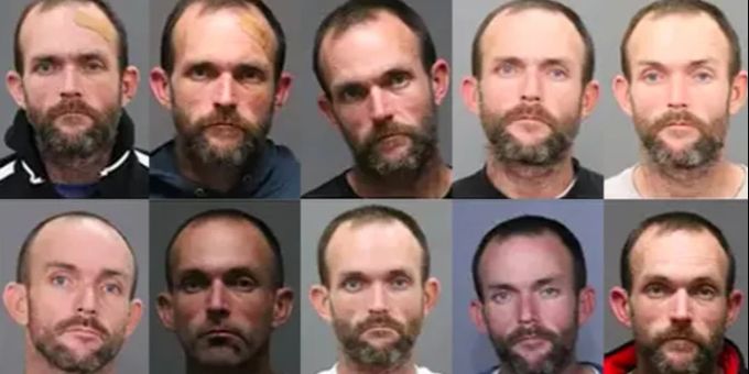 Die zehn Polizeifotos von Keith Chastain. legende