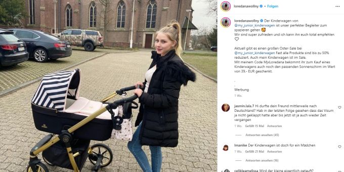 Loredana Wollny mit dem Kinderwagen. loredana wollny