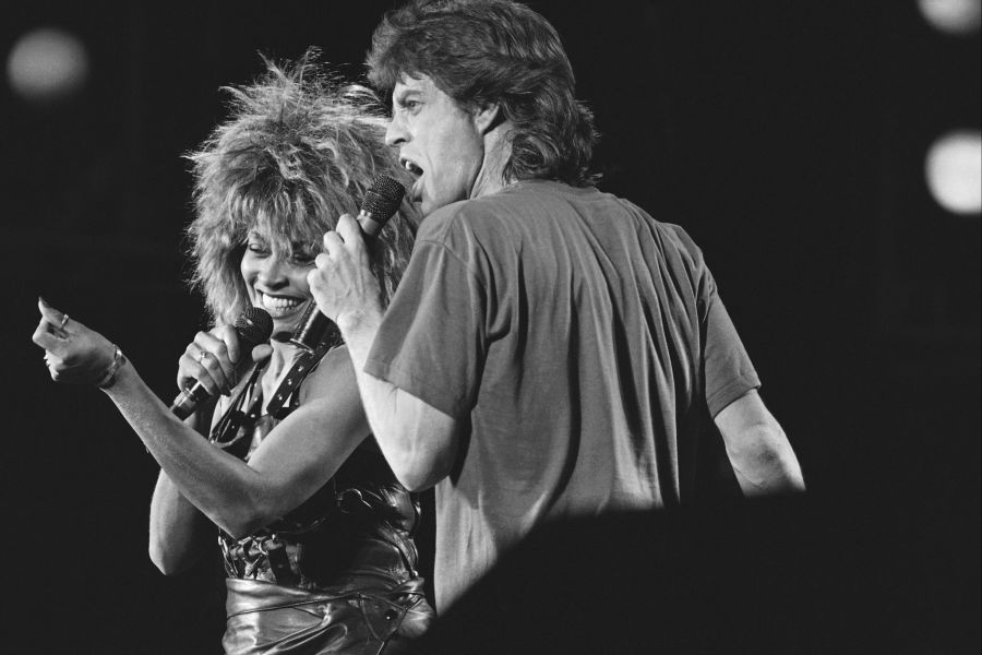 Tina Turner und Mick Jagger beim Live-Aid-Konzert von 1985, in Philadelphia.