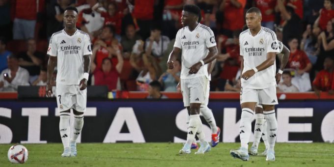 Real Madrid mit den Star-Stürmern Vinícius, Rodrygo und Kylian Mbappé gewinnt das erste Ligaspiel nicht. Real Madrid