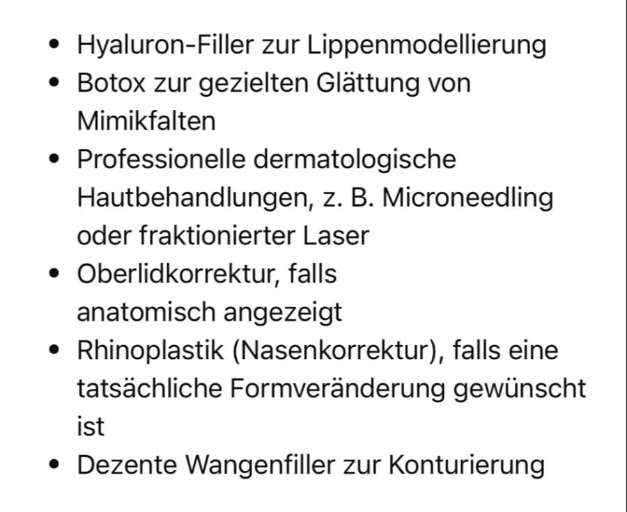 Auf Nachfrage, welche Eingriffe die Frau durchführen könnte, um tatsächlich so auszusehen, schlägt die KI zahlreiche Eingriffe vor.