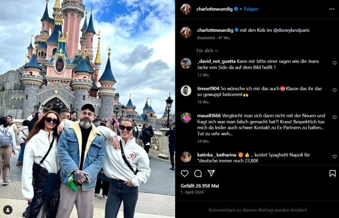 Patchwork funktioniert bei Sido und seinen Ex-Partnerinnen: hier mit Georgina (l) und Charlotte (r) im Disneyland Paris. sido und ex frauen