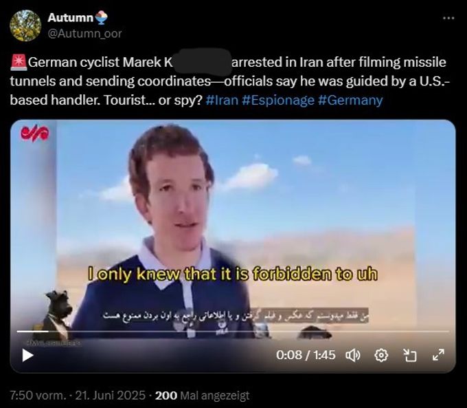 In einem zuerst von offiziellen Stellen im Iran verbreitetem Video scheint der Verhaftete die Spionagevorwürfe zu bestätigen. Iran Spionage Deutscher
