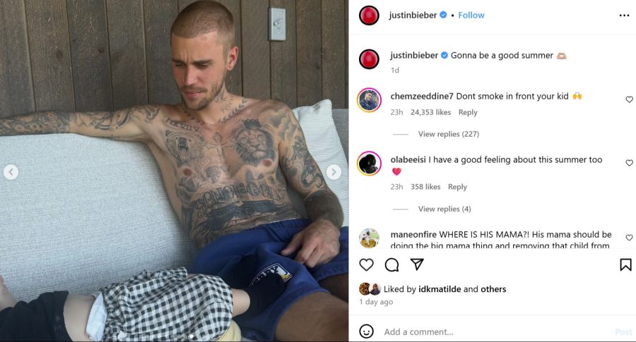 Der US-Sänger zeigt sich einerseits rauchend und im nächsten Foto dann neben seinem noch nicht einmal einjährigen Sohn Jack.