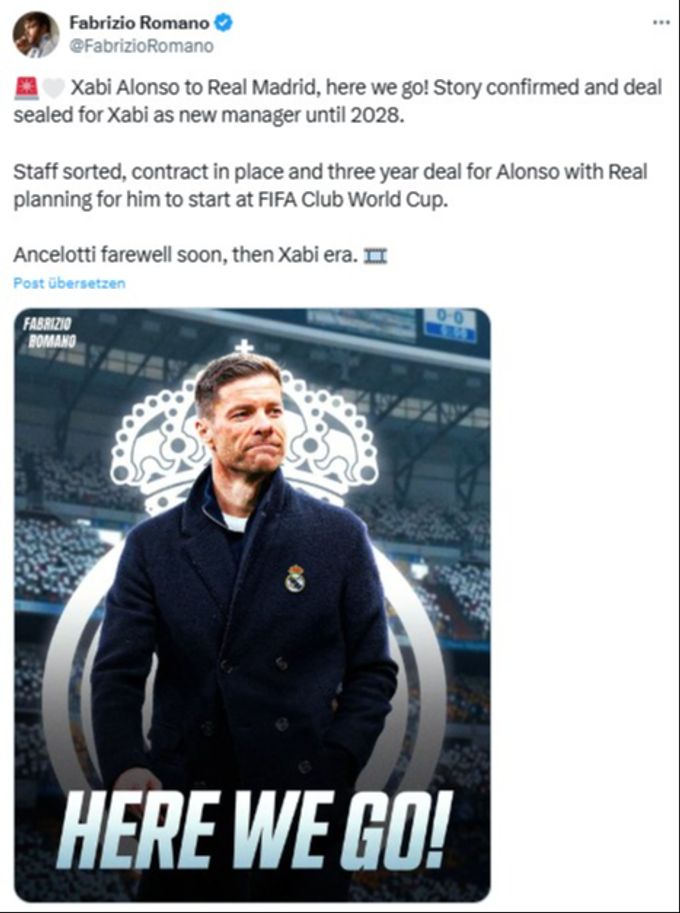Laut Fabrizio Romano ist der Wechsel von Xabi Alonso zu Real Madrid fix. Real Madrid