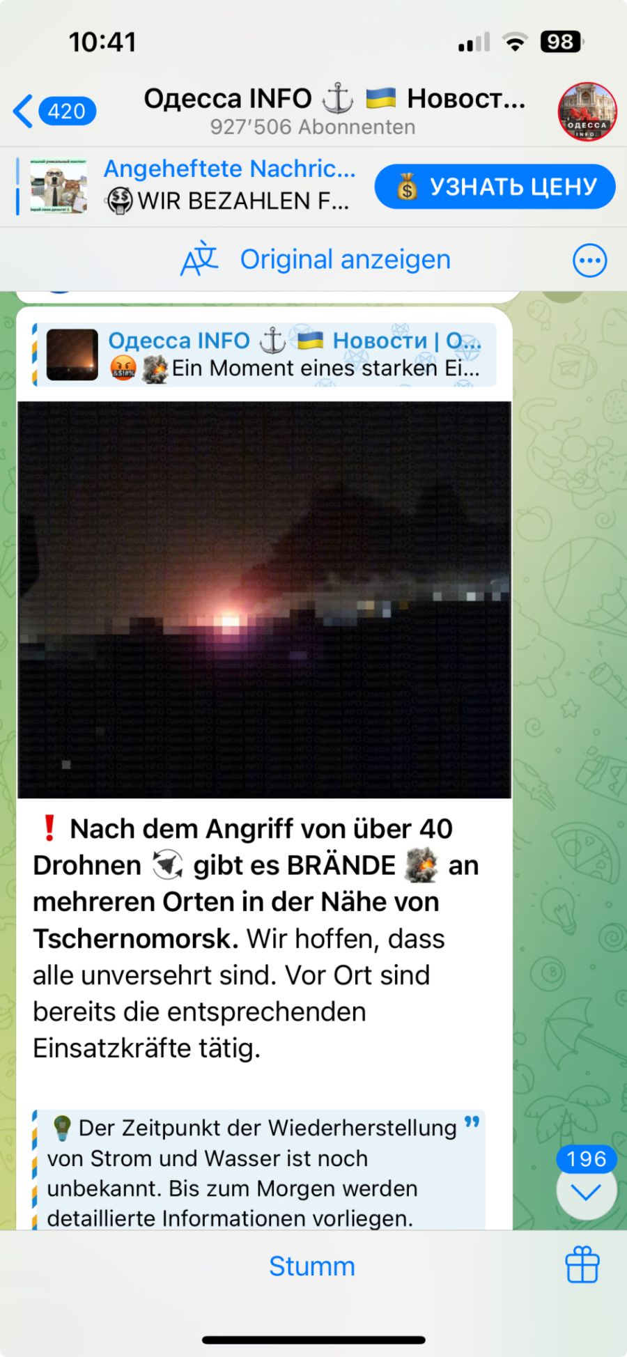 Brände nach einem Drohnen-Angriff in der Nähe von Tschnernmorsk.