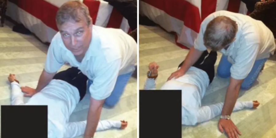 Andrew Mountbatten Windsor kniet über einer Frau, die vermutlich ein Sexhandel-Opfer war.