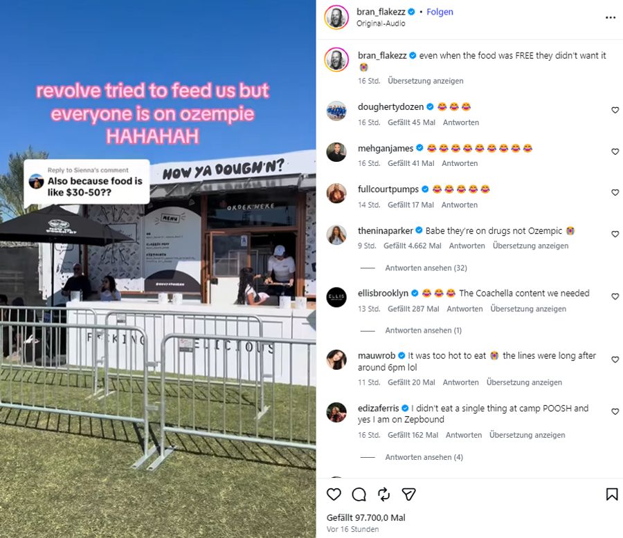 Ein Influencer vermutet: Niemand will essen, weil alle auf Ozempic sind.