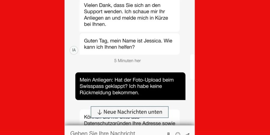 Es meldet sich «Jessica». Und der SBB-Kunde stellt seine Frage nochmals.