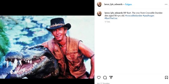 Paul Hogan und Burt, das Krokodil. paul hogan