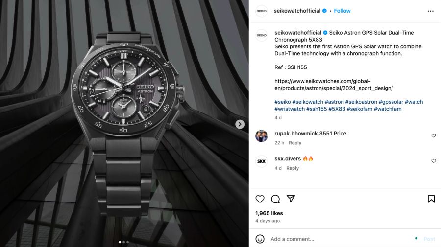 Seiko Uhr, Instagram.