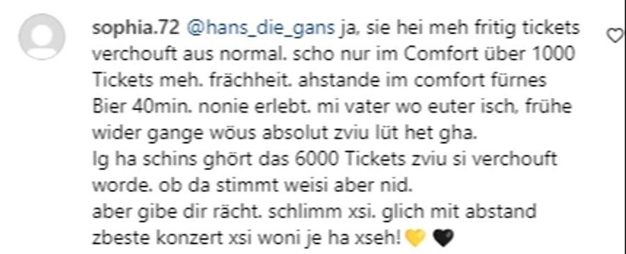 Eine Userin behauptet, es seien mehr Tickets verkauft worden. Beim Gurtenfestival wird das dementiert.