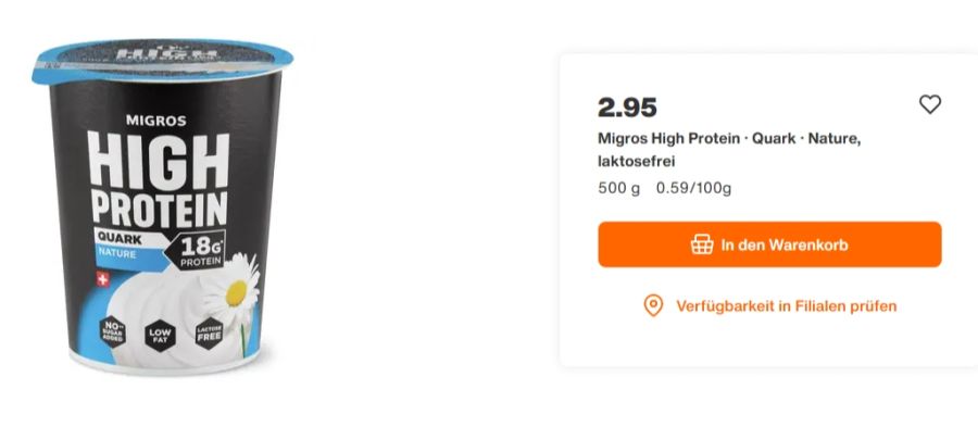 Zum Vergleich: Der «High Protein»-Quark enthält 18 Gramm Protein pro 150 Gramm. Und nicht pro 100 Gramm. Der 500-Gramm-Becher kostet fast drei Franken.