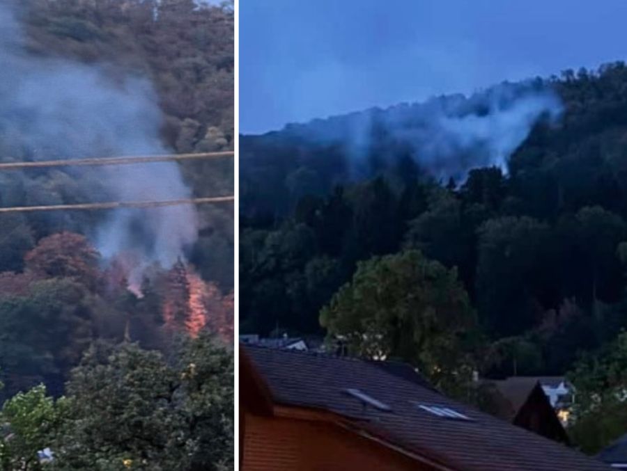 Die starke Rauchentwicklung wegen des Waldbrands war in Möriken AG am frühen Samstagabend gut zu sehen.