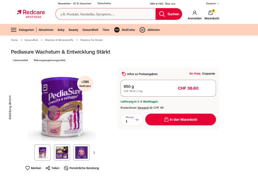 Redcare verkauft «Pedia Sure Crescita e sviluppo»...