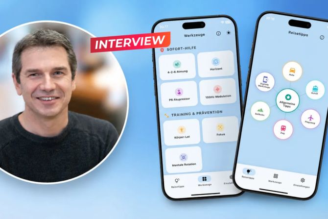 Maschinenbau-Ingenieur Dieter Schmidli hat in seiner Freizeit Viativity entwickelt. Die App bündelt verschiedene Ansätze, die bei Reiseübelkeit helfen sollen.