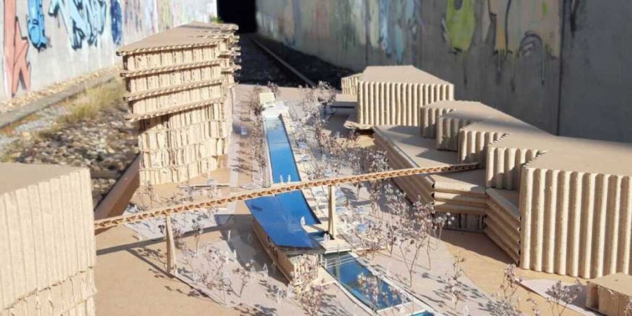 So soll das Naturbad gemäss Modell aussehen. Der 170 Meter lange «Gleispool» soll voraussichtlich 2027 eröffnen.