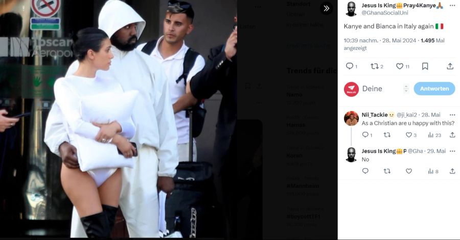 Kanye West und seine Frau Bianca laufen durch die Strassen von Florenz.