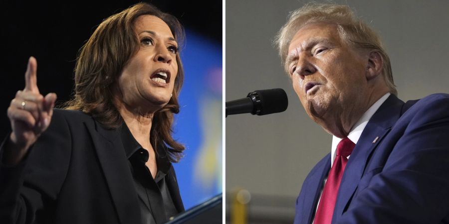 Donald Trump undKamala Harris am Podes