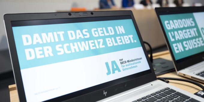 Die Allianz zur Umsetzung der OECD-Mindeststeuer präsentierte ihre Abstimmungskampagne am 11. Mai 2023 in Bern. OECD