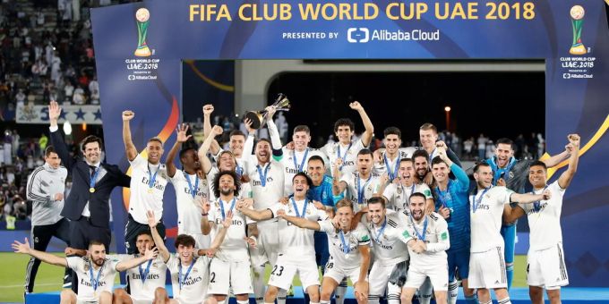 Real Madrid beim Sieg der Fifa-Klub-Weltmeisterschaft im Jahr 2018. Fifa-Klub-Weltmeisterschaft