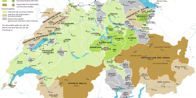 Die Eidgenossenschaft im 18. Jahrhundert: Viele Untertanengebiete ohne politische Rechte.