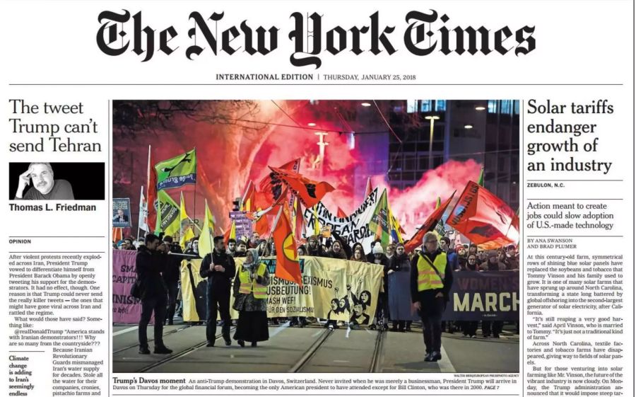 Die «New York Times» berichtet über die Anti-Trump-Demo in Davos, ääähm Zürich.