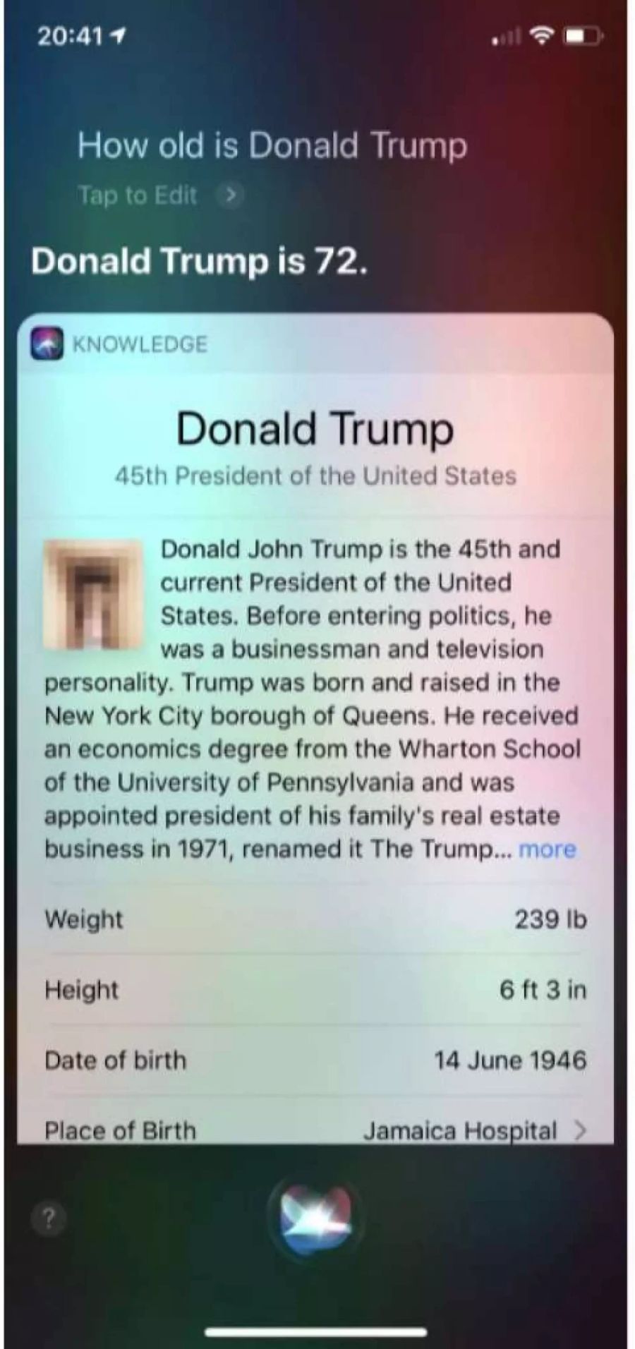 Alle anderen Trump-Informationen stimmen nach wie vor auf Siri.