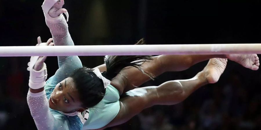 Simone Biles im Training vor der WM in Doha.