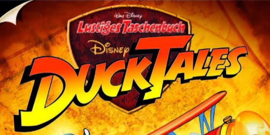 Ein «DuckTales» Schriftzug auf einem «Lustigen Taschenbuch».